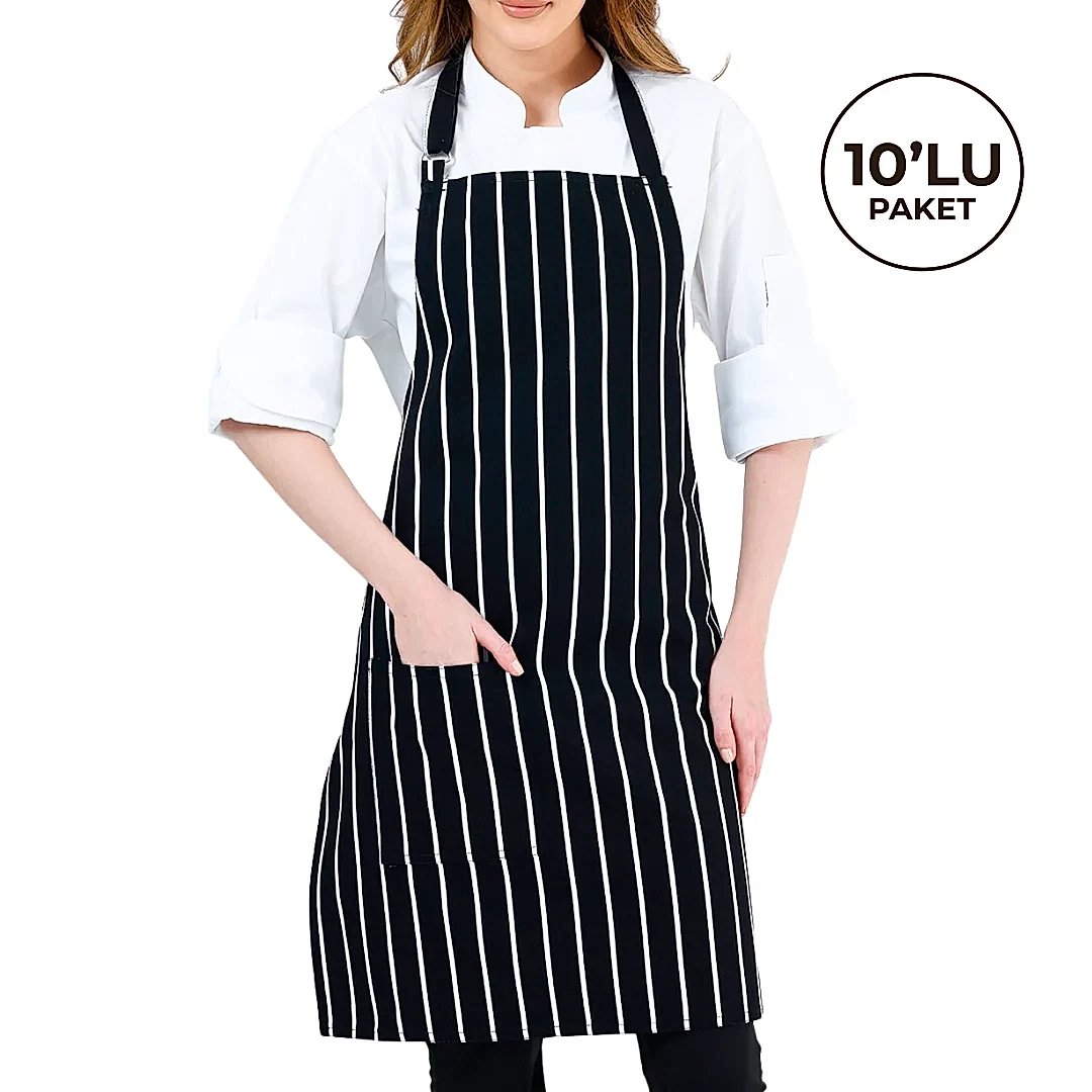 Alpaka Önlük - Siyah Beyaz Çizgili (10'lu Paket)