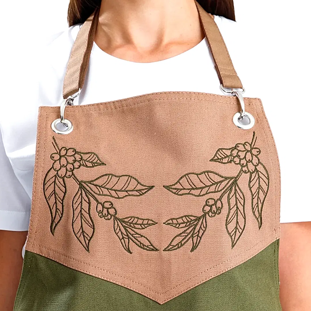 Hazır Nakışlı Önlükler - Kahve Yaprakları Zeytin Yeşili