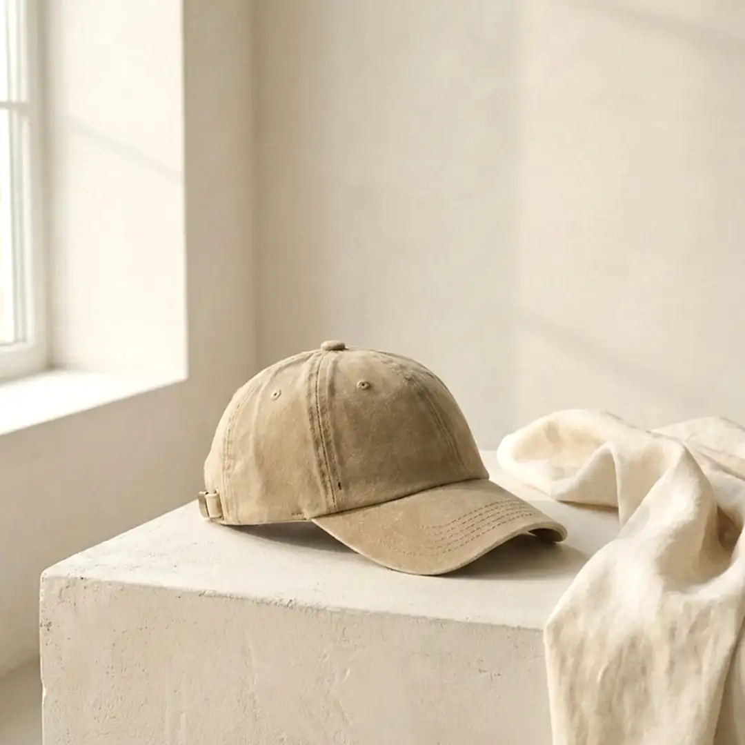 Bej Yıkamalı Gabardin Şapka