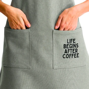 Hazır Nakışlı Önlükler - Life Begins After Coffee Adaçayı Yeşili