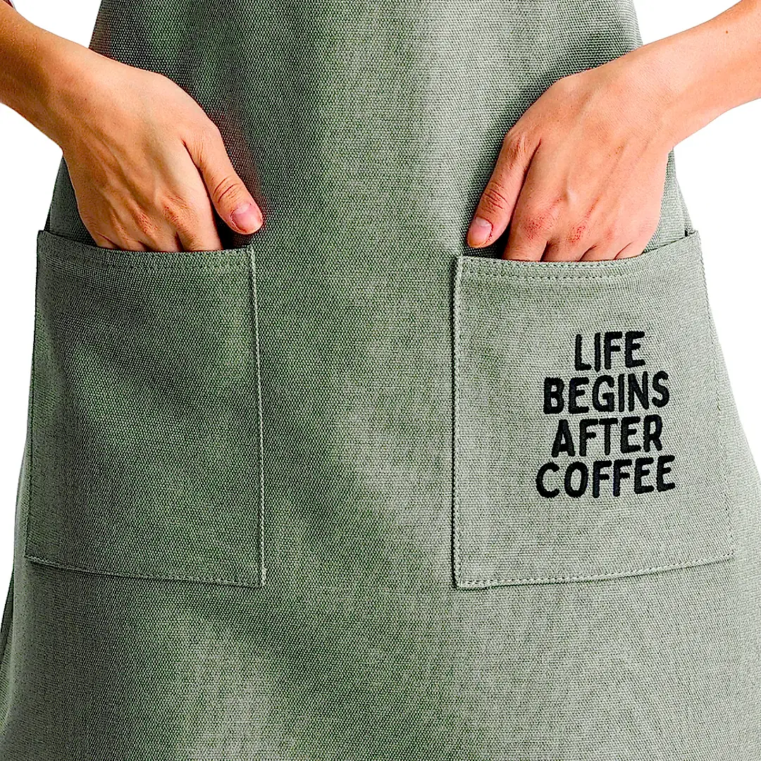 Hazır Nakışlı Önlükler - Life Begins After Coffee Adaçayı Yeşili