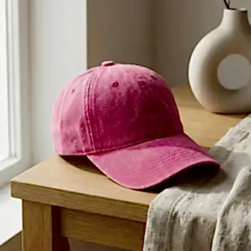 Koyu Pembe Yıkamalı Gabardin Şapka