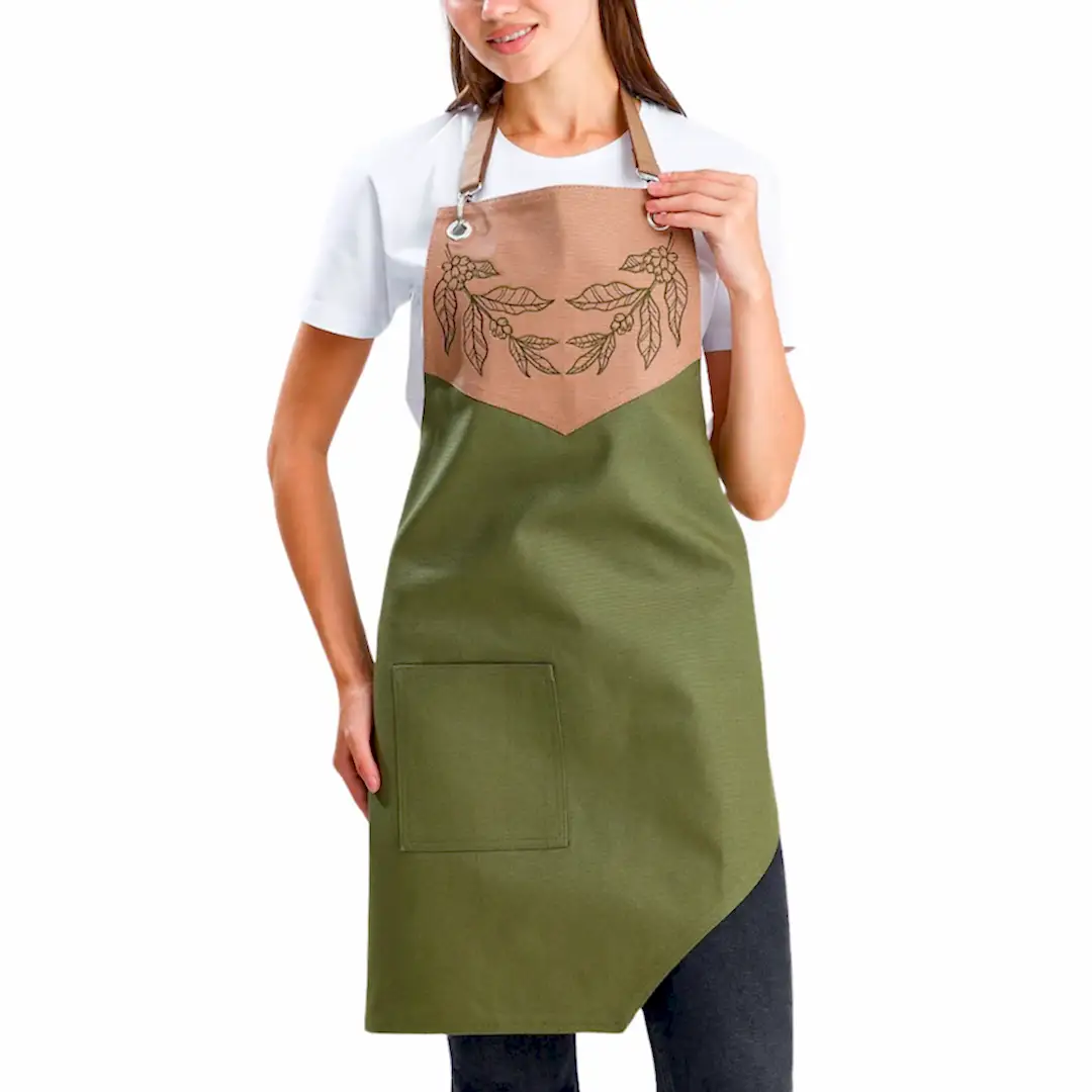 Hazır Nakışlı Önlükler - Kahve Yaprakları Zeytin Yeşili
