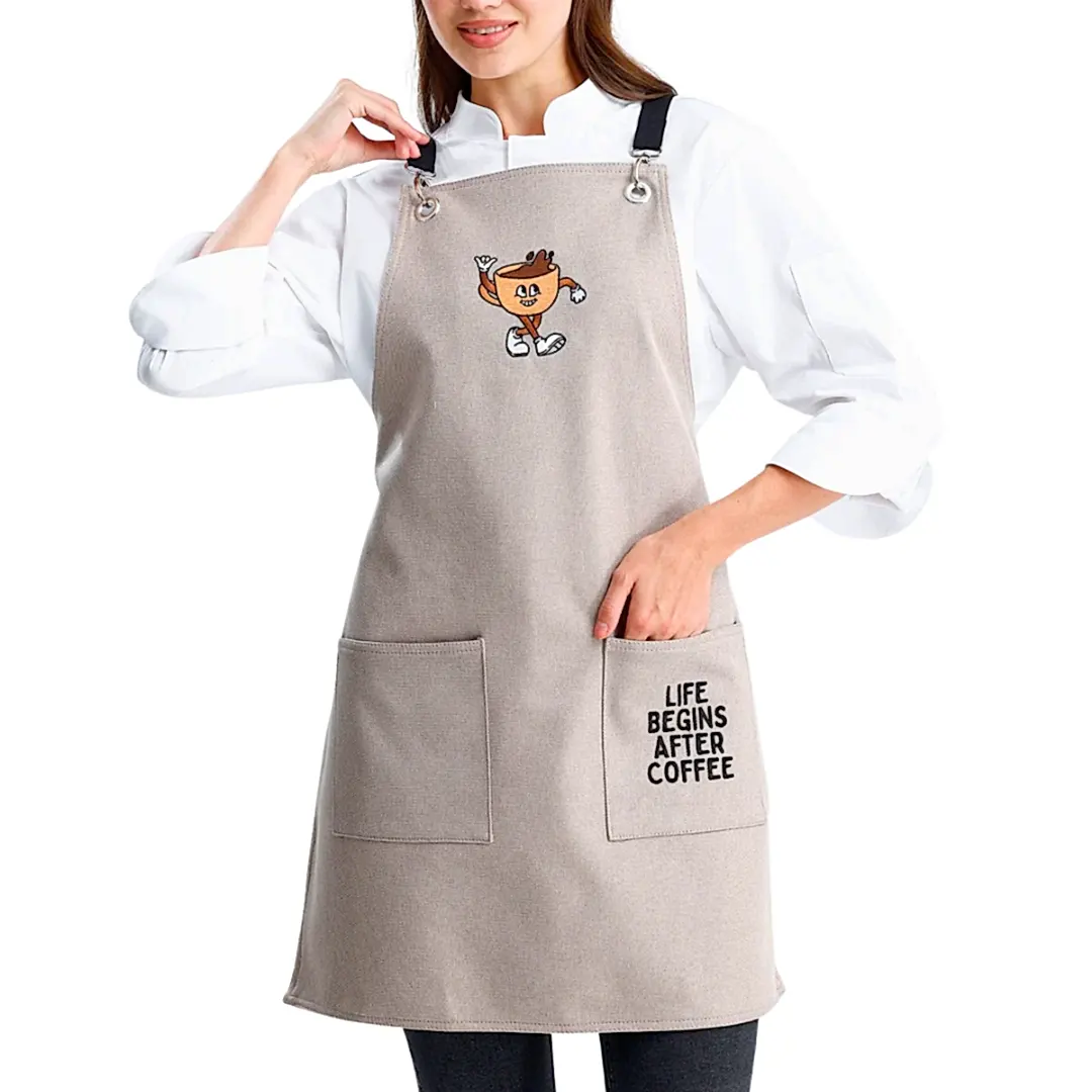 Hazır Nakışlı Önlükler - Life Begins After Coffee Kum Beji