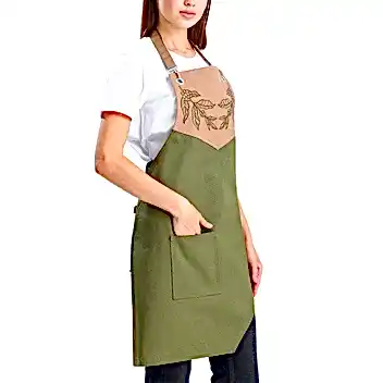 Hazır Nakışlı Önlükler - Kahve Yaprakları Zeytin Yeşili