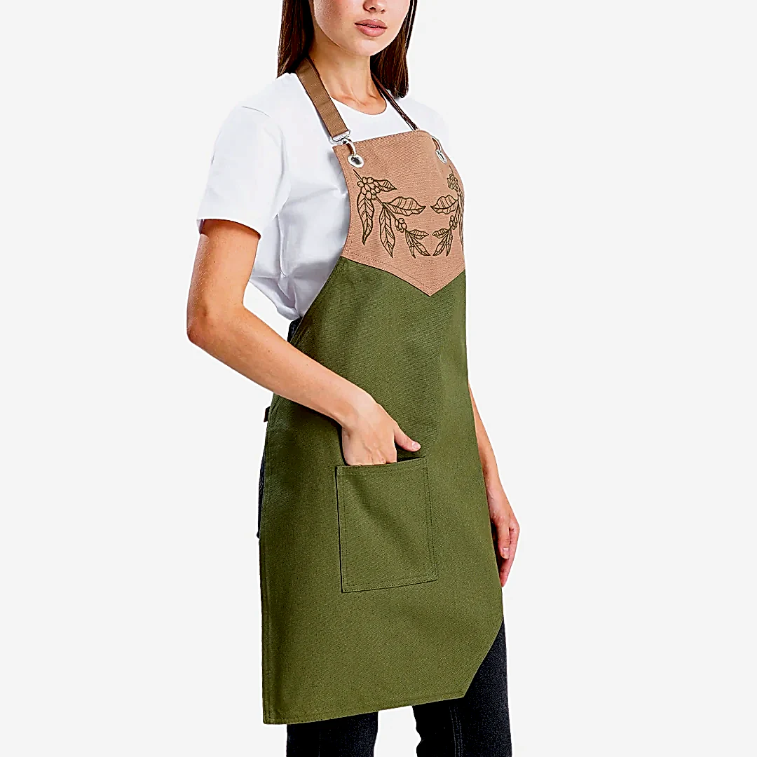 Hazır Nakışlı Önlükler - Kahve Yaprakları Zeytin Yeşili