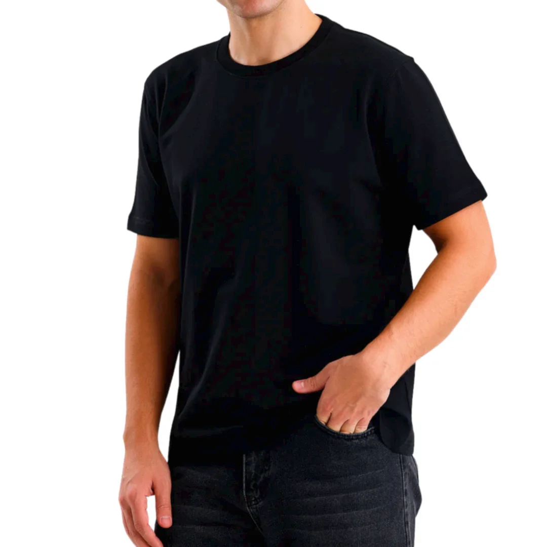 Siyah Bisiklet Yaka T-shirt