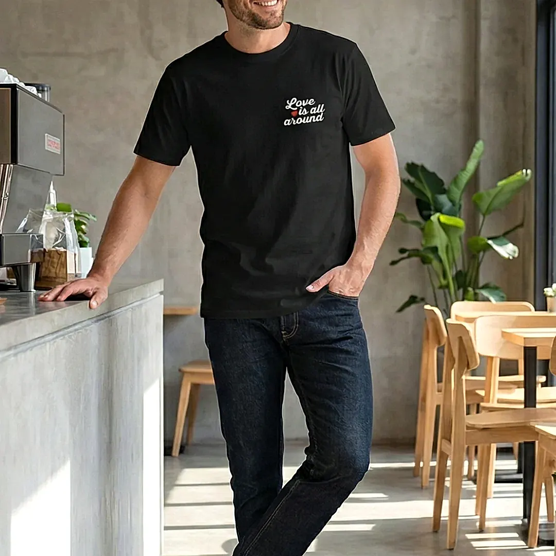 Love is All Around Baskılı Siyah T-shirt