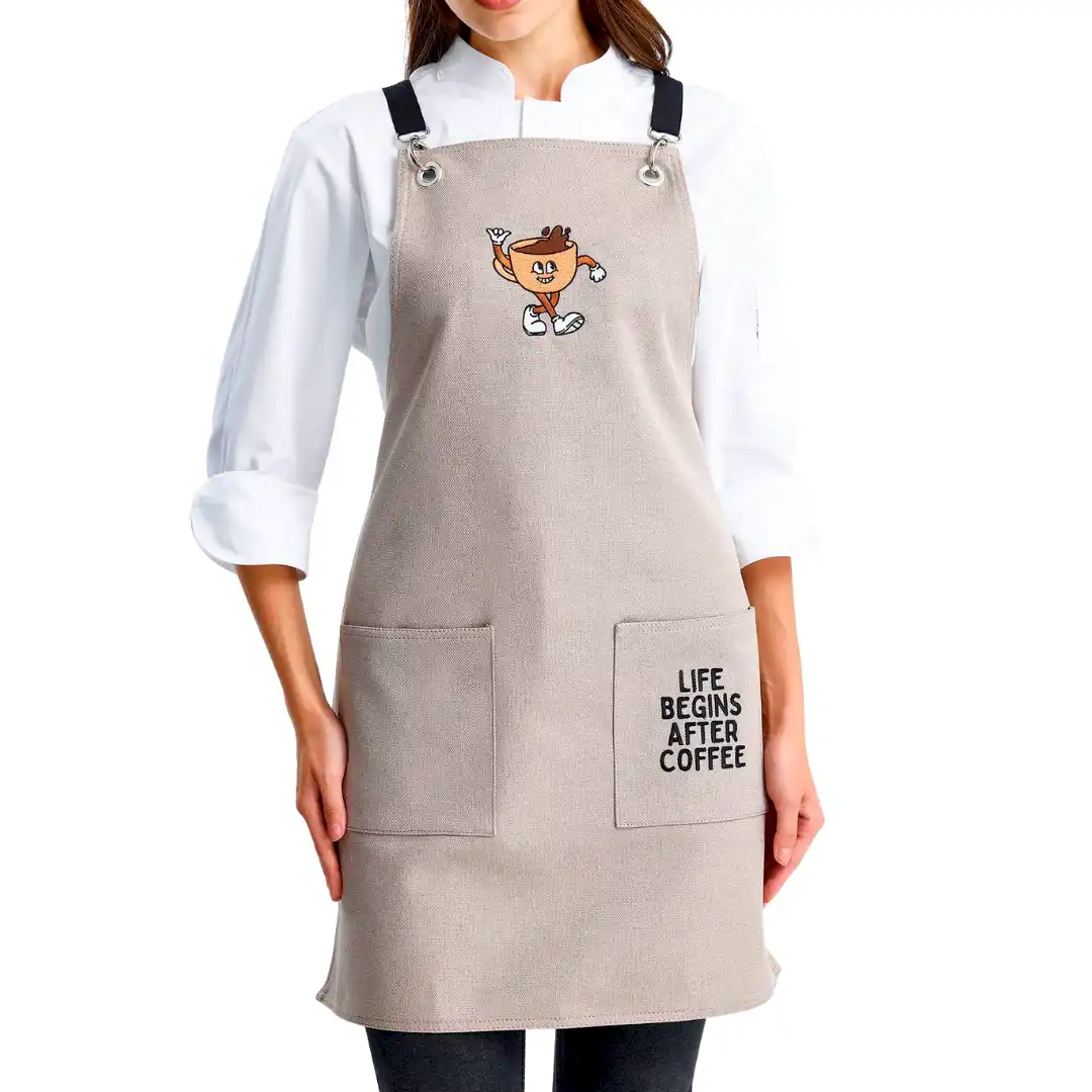 Hazır Nakışlı Önlükler - Life Begins After Coffee Kum Beji