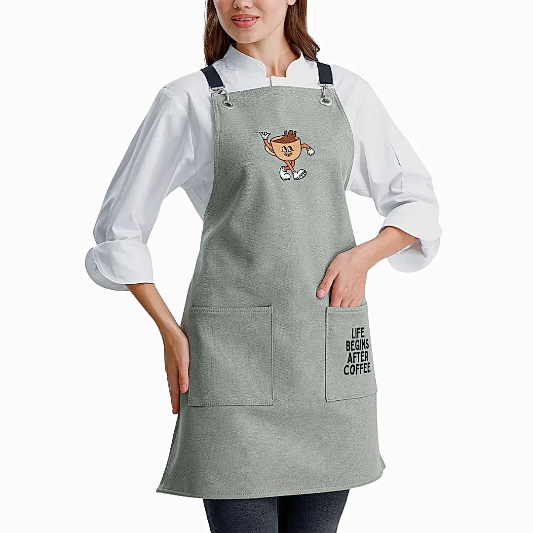 Hazır Nakışlı Önlükler - Life Begins After Coffee Adaçayı Yeşili