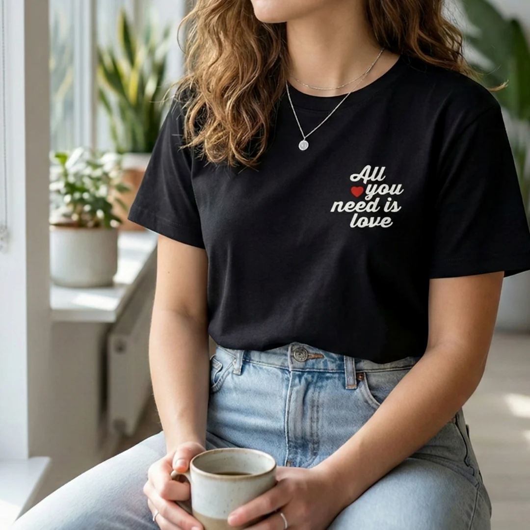 All You Need is Love Baskılı Siyah T-shirt