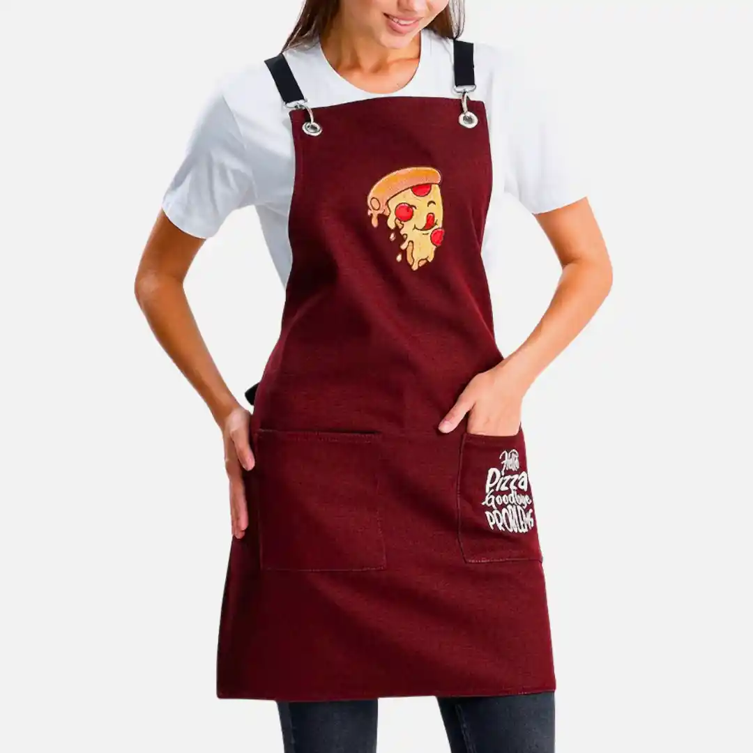 Hazır Nakışlı Önlükler - Pizza Bordo