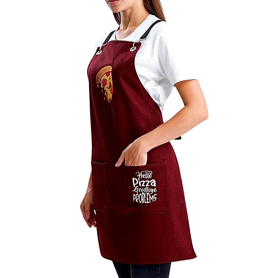 Hazır Nakışlı Önlükler - Pizza Bordo