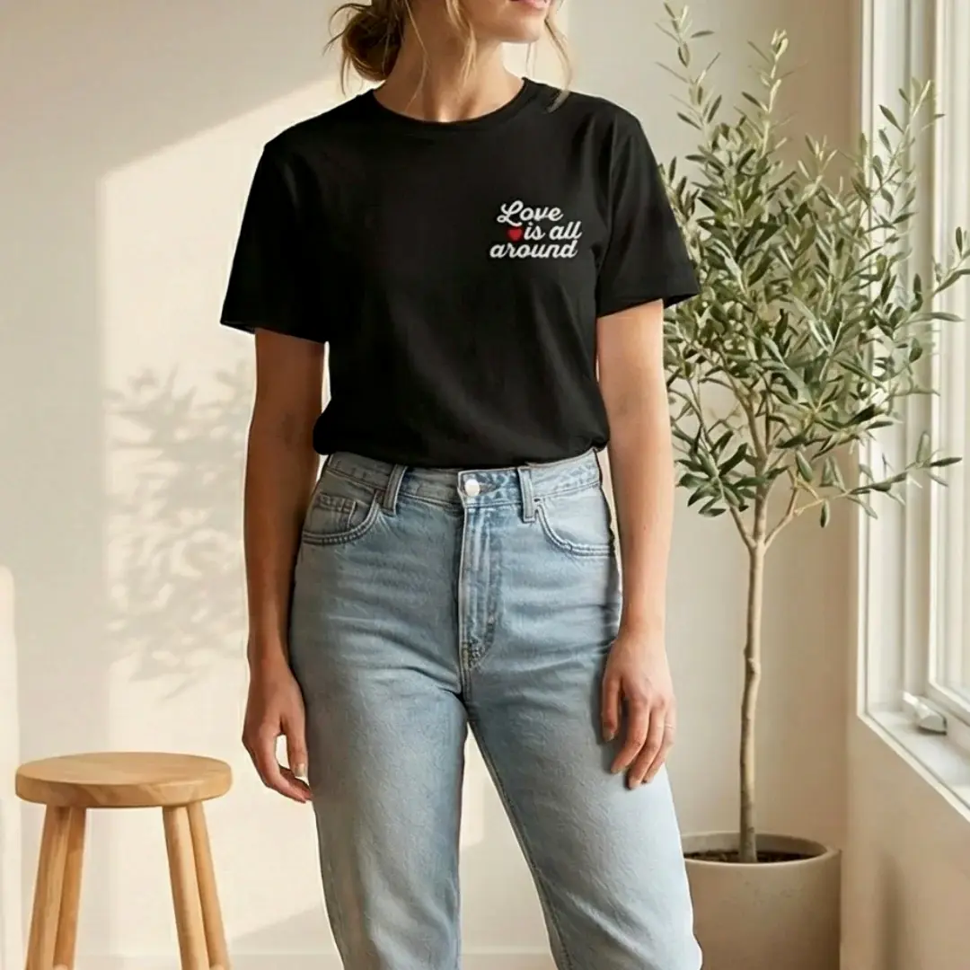 Love is All Around Baskılı Siyah T-shirt