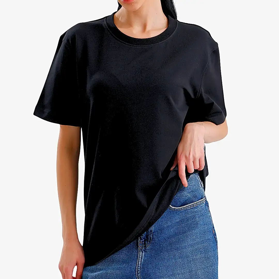 Siyah Bisiklet Yaka T-shirt