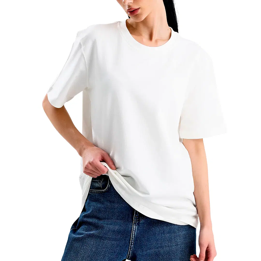 Beyaz Bisiklet Yaka T-shirt